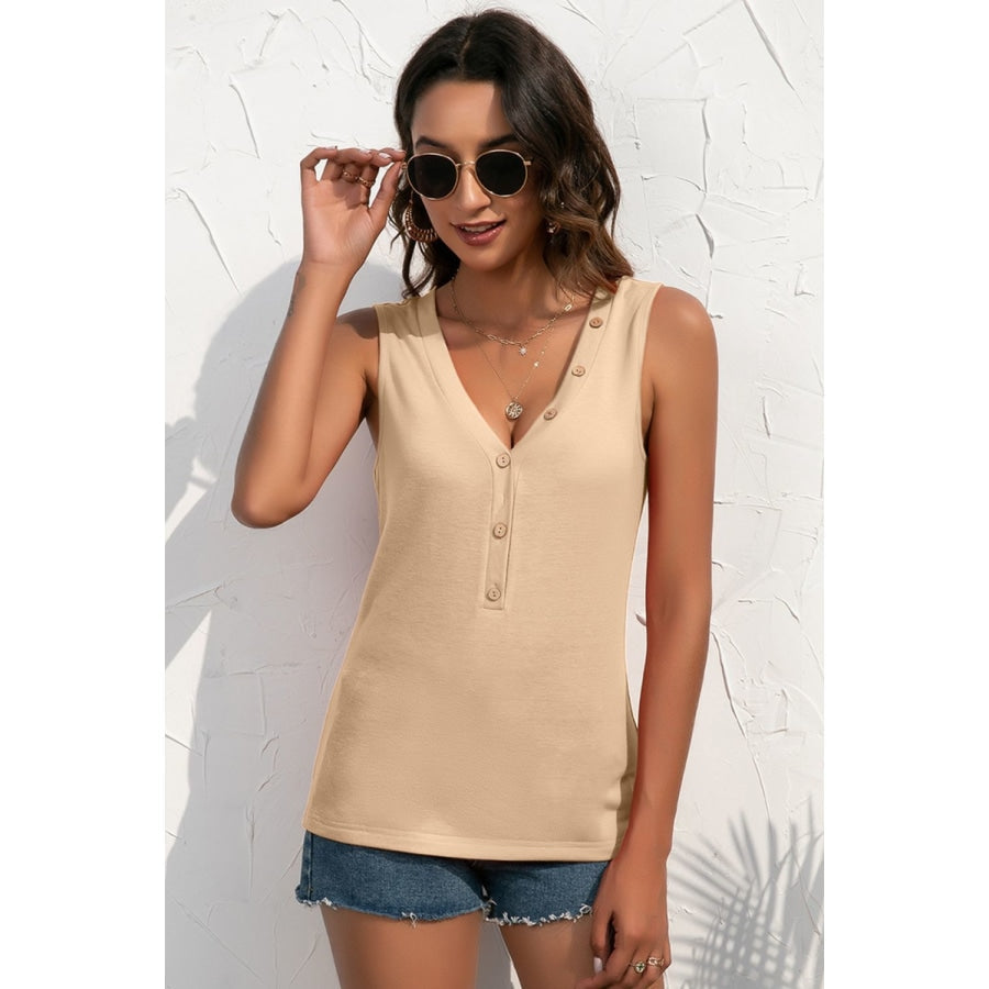 Buttoned Deep V Tank