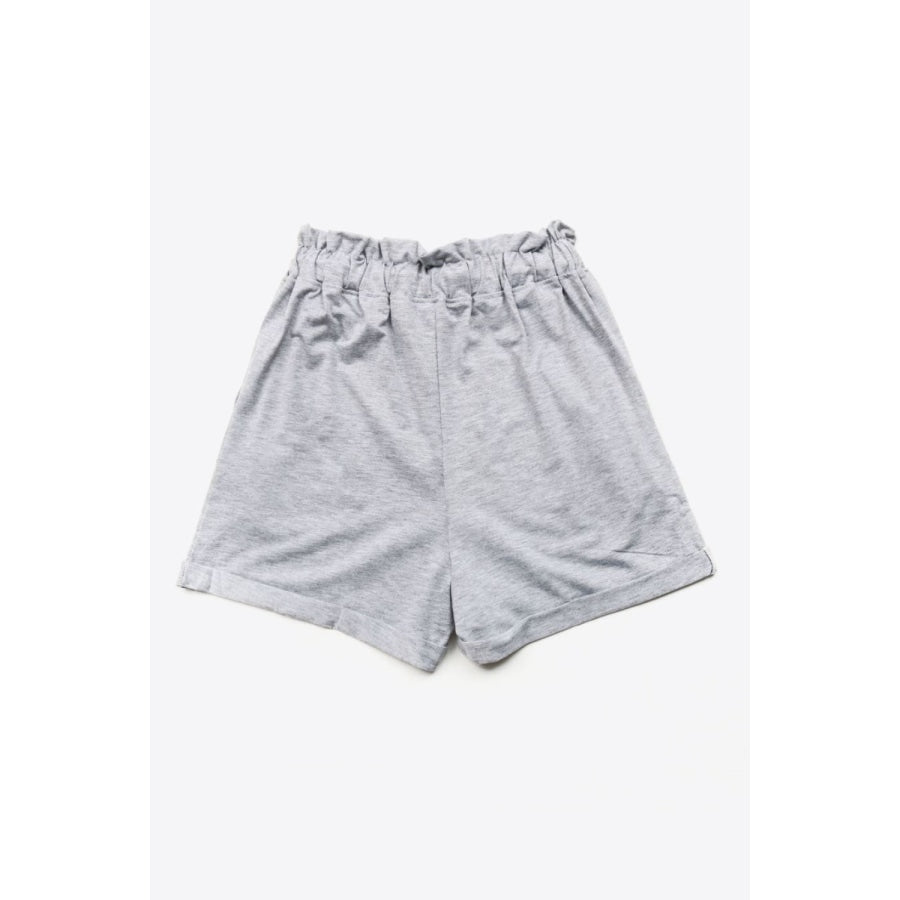 Buttoned Drawstring Waist Cuffed Shorts Light Gray / S