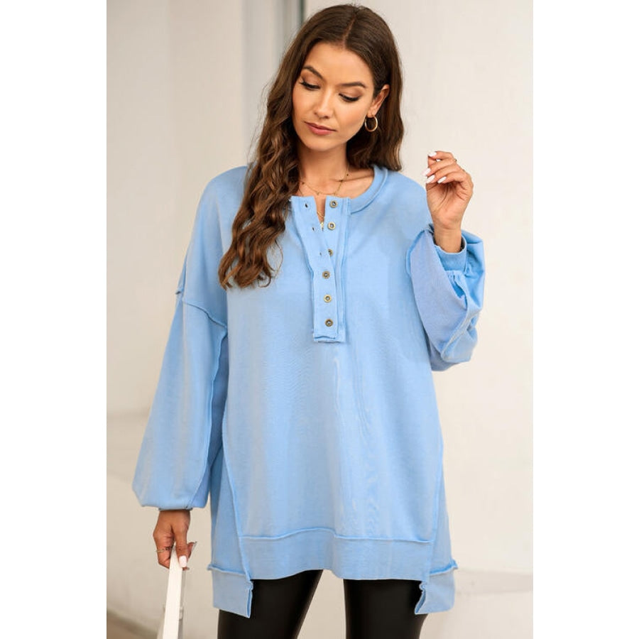 Buttoned Dropped Shoulder Sweatshirt Shirts &amp; Tops