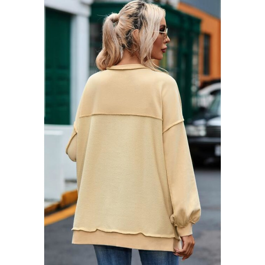 Buttoned Dropped Shoulder Sweatshirt Shirts &amp; Tops