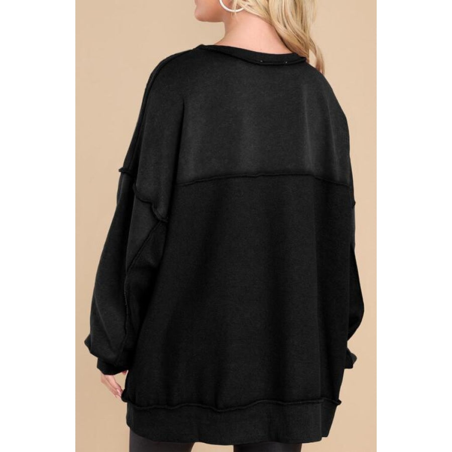 Buttoned Dropped Shoulder Sweatshirt Shirts &amp; Tops