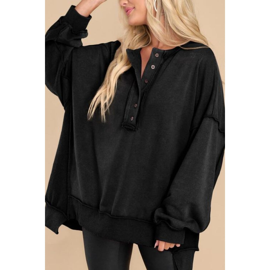 Buttoned Dropped Shoulder Sweatshirt Shirts &amp; Tops