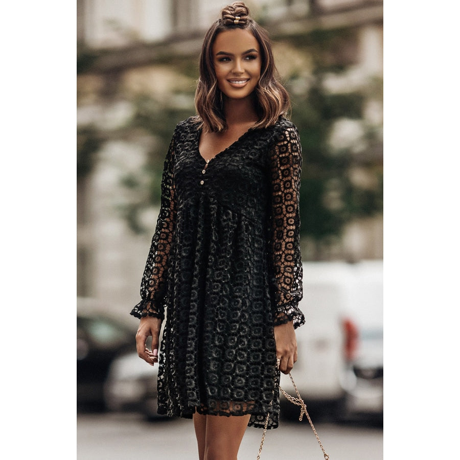 Buttoned Empire Waist Lace Dress