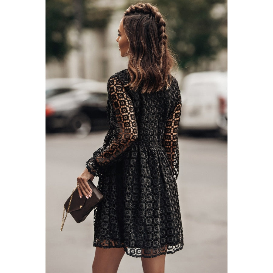 Buttoned Empire Waist Lace Dress