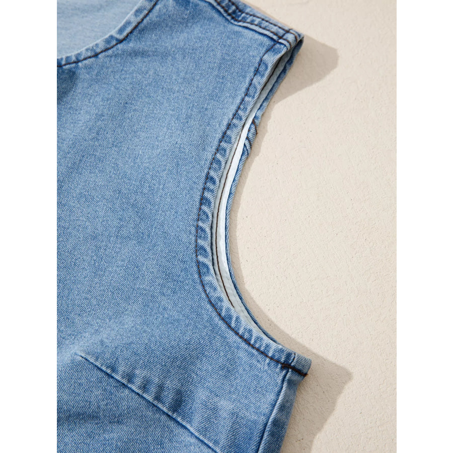 Buttoned Front Slit Denim Vest Apparel and Accessories