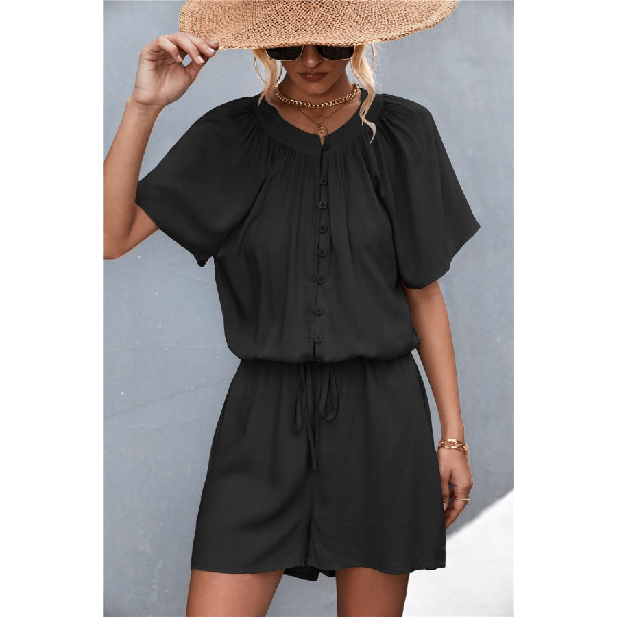 Buttoned Gather Detail Romper Black / S