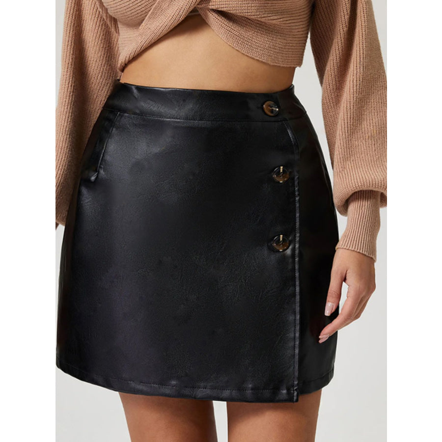 Buttoned High Rise Mini Skirt Apparel and Accessories