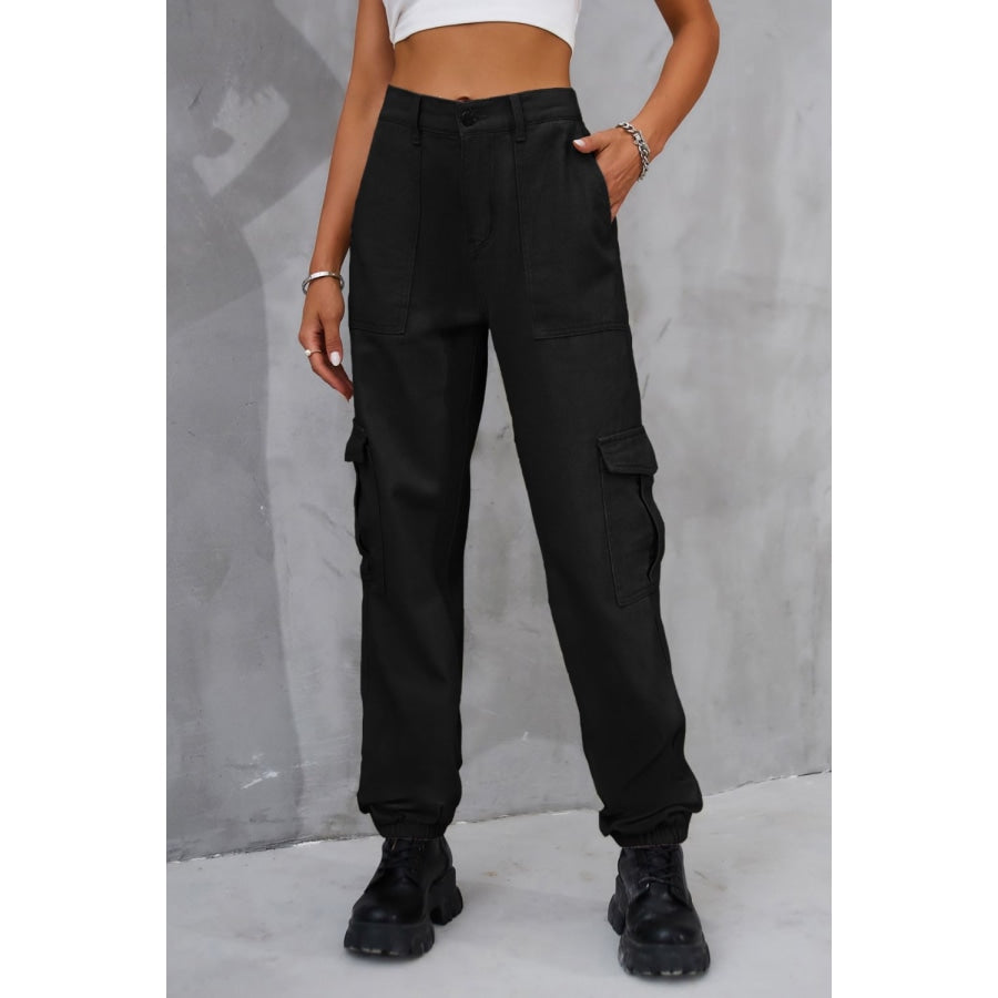 Buttoned High Waist Jeans with Pockets Black / S