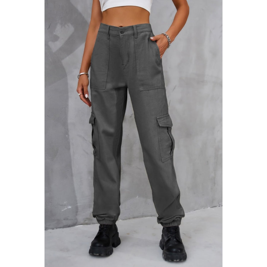 Buttoned High Waist Jeans with Pockets Charcoal / S