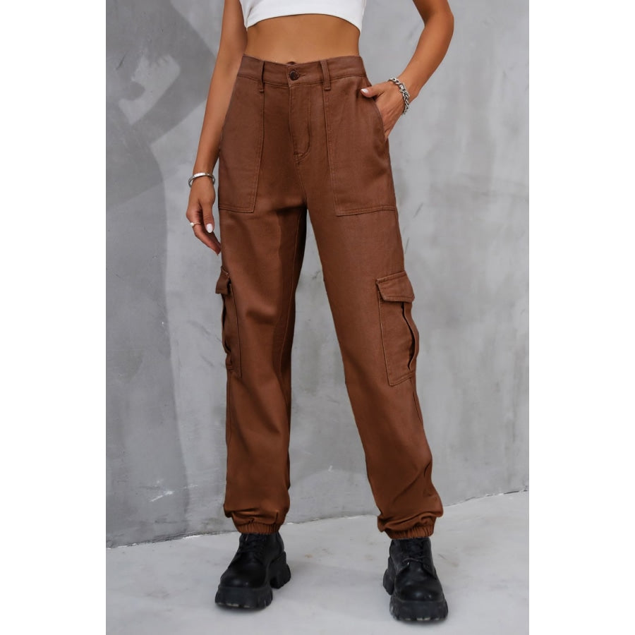 Buttoned High Waist Jeans with Pockets Chestnut / S