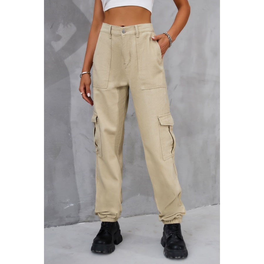 Buttoned High Waist Jeans with Pockets Sand / S