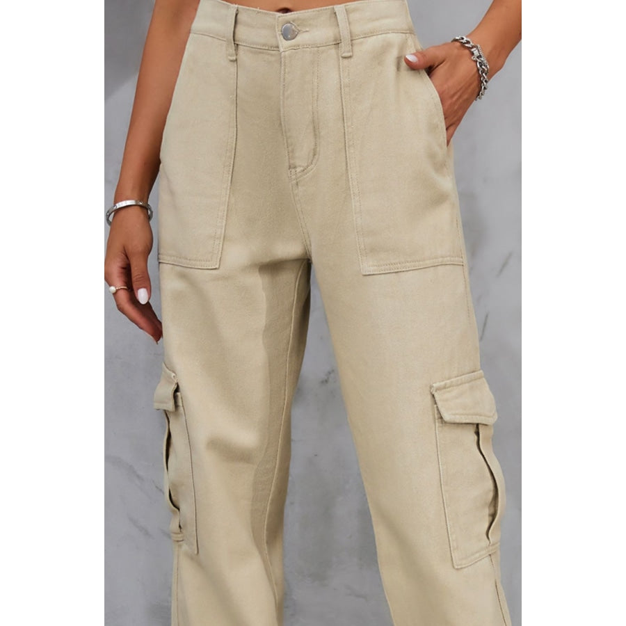 Buttoned High Waist Jeans with Pockets