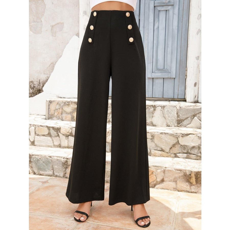 Buttoned High Waist Relax Fit Long Pants