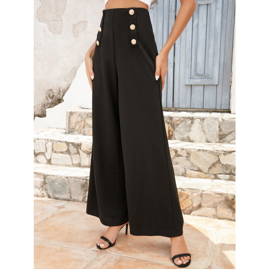 Buttoned High Waist Relax Fit Long Pants