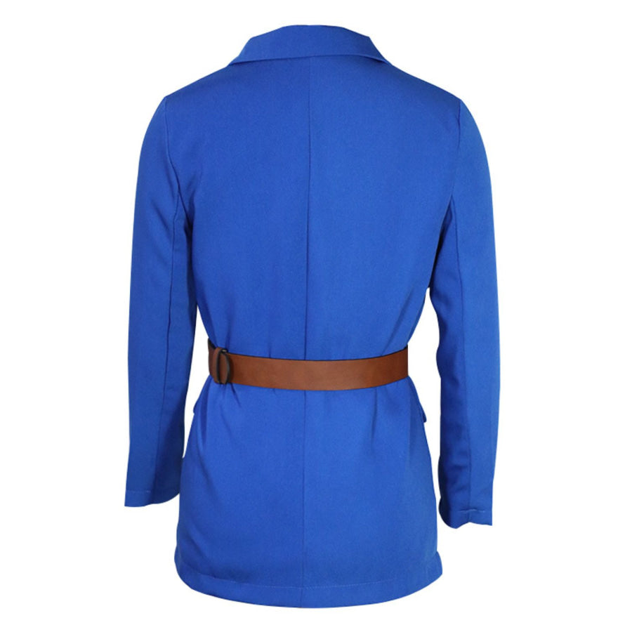 Buttoned Lapel Collar Long Sleeve Blazer Apparel and Accessories