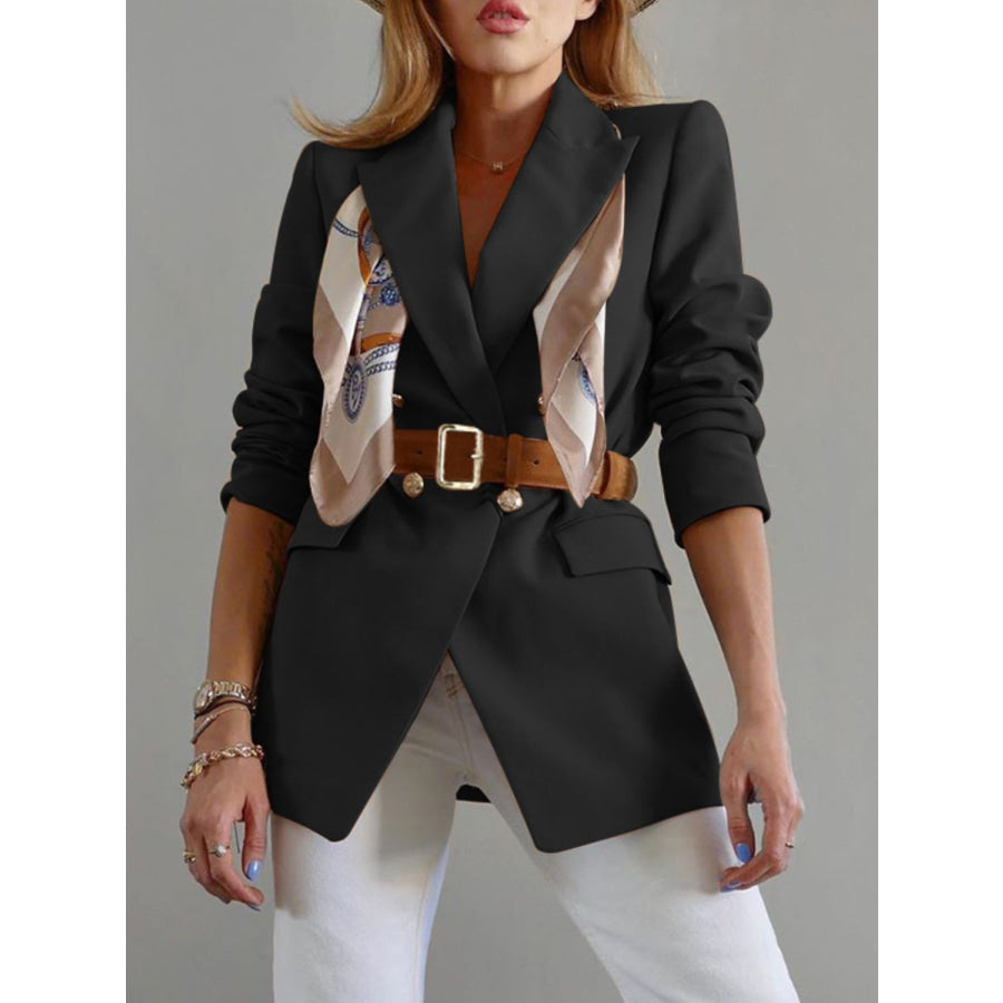 Buttoned Lapel Collar Long Sleeve Blazer Black / S Apparel and Accessories