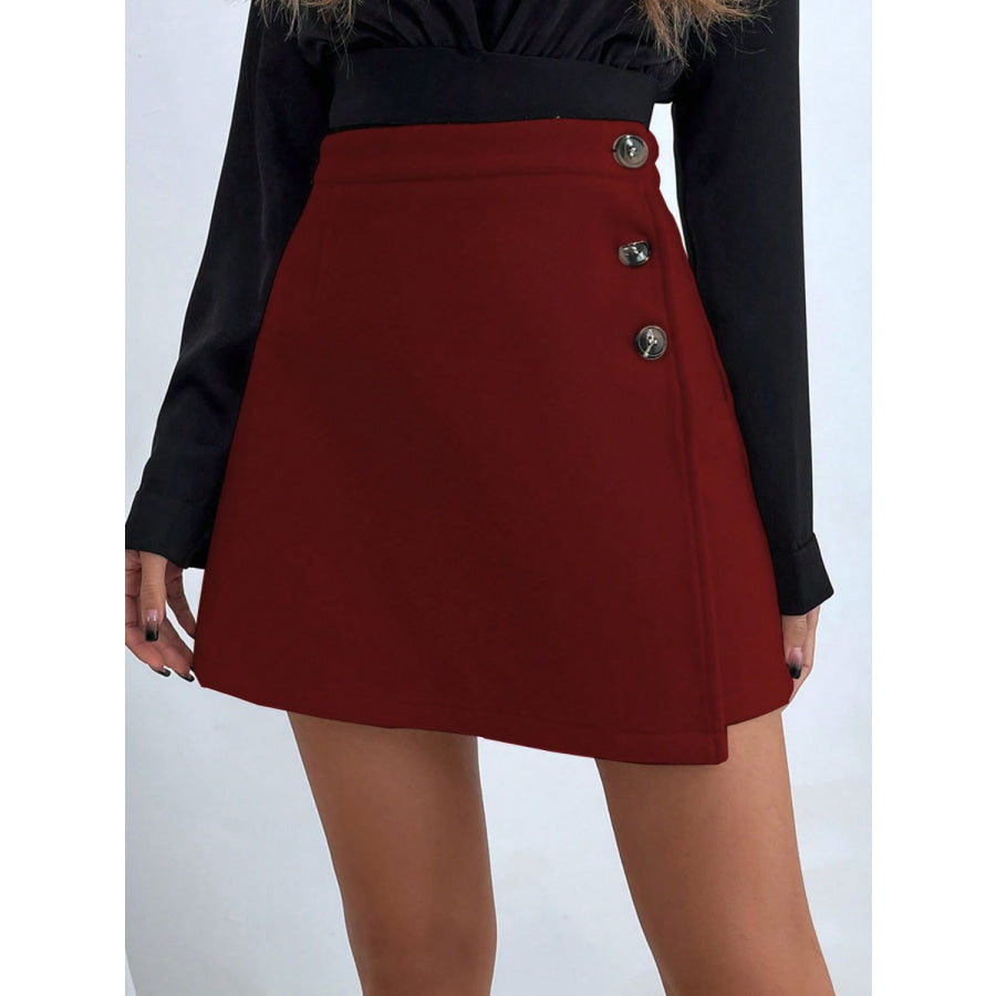 Buttoned Mini Skirt Burgundy / S Apparel and Accessories