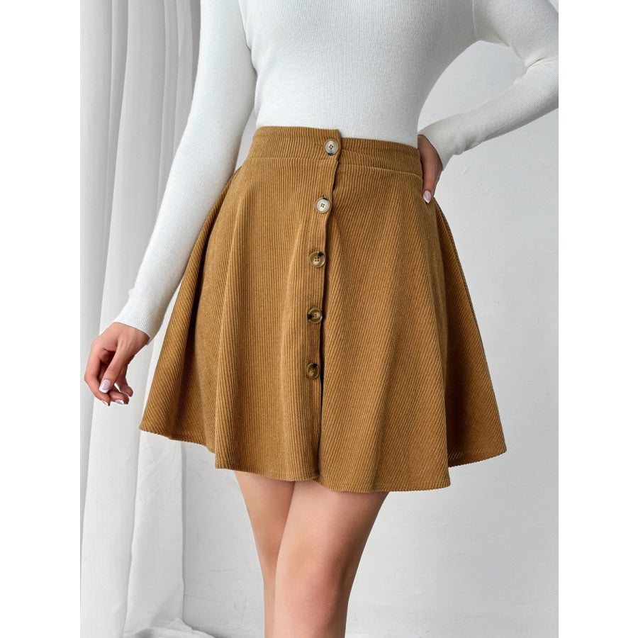 Buttoned Mini Skirt Caramel / S Apparel and Accessories