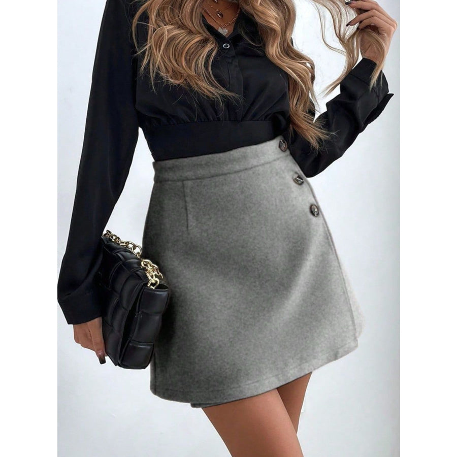 Buttoned Mini Skirt Gray / S Apparel and Accessories