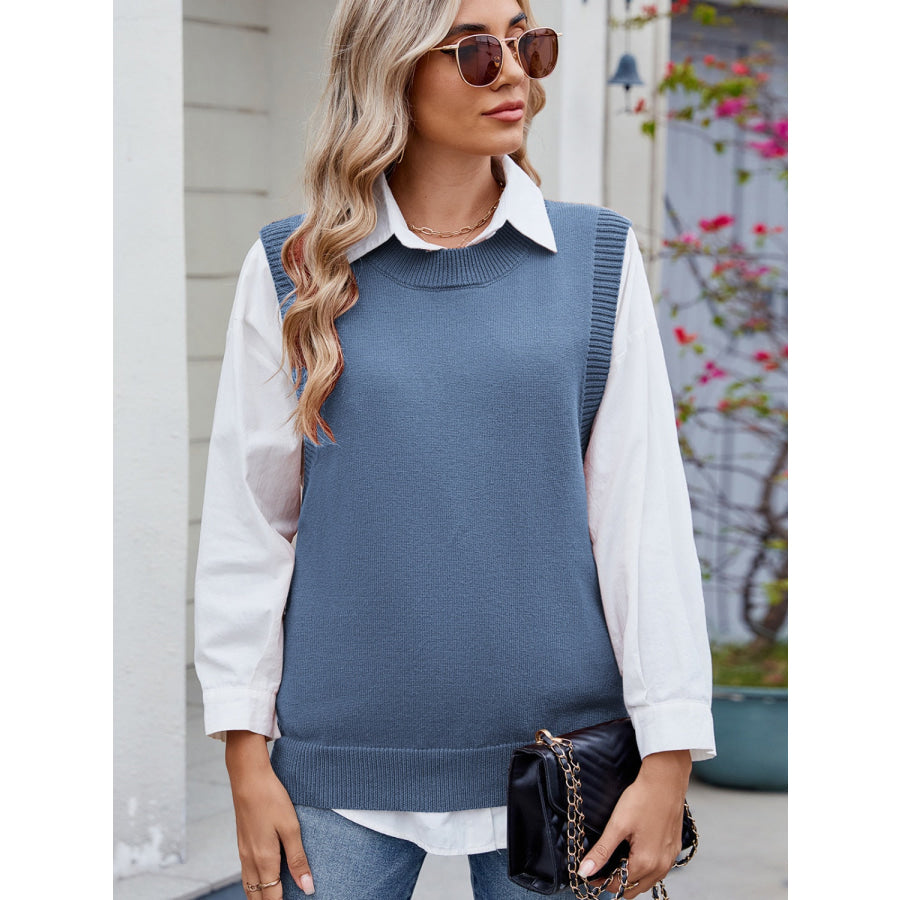 Buttoned Round Neck Sweater Vest Apparel and Accessories