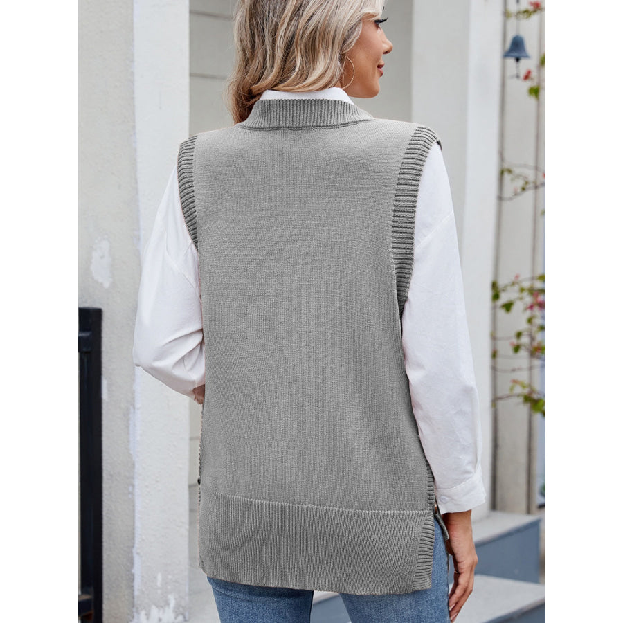 Buttoned Round Neck Sweater Vest Apparel and Accessories