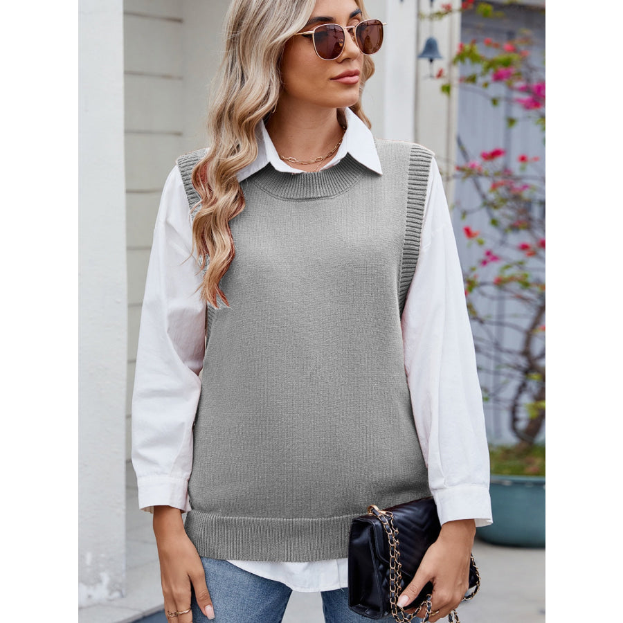 Buttoned Round Neck Sweater Vest Apparel and Accessories