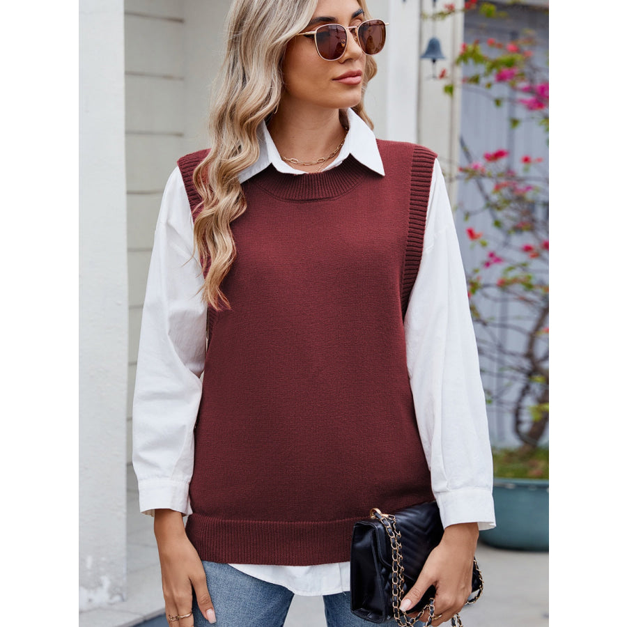 Buttoned Round Neck Sweater Vest Apparel and Accessories