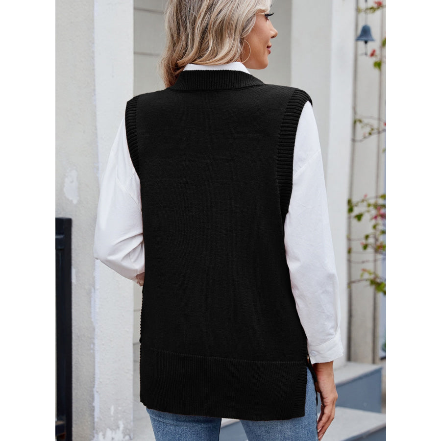 Buttoned Round Neck Sweater Vest Apparel and Accessories