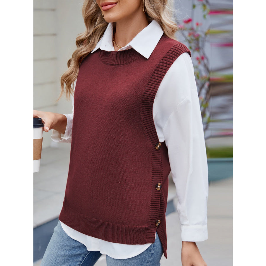 Buttoned Round Neck Sweater Vest Apparel and Accessories