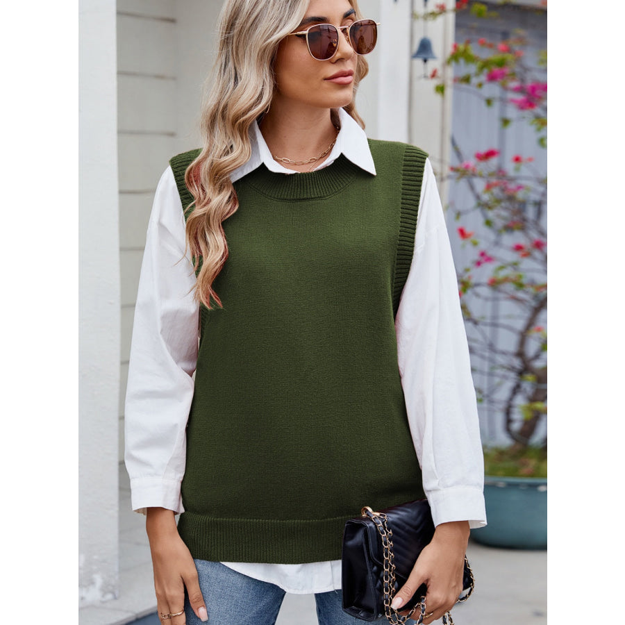 Buttoned Round Neck Sweater Vest Apparel and Accessories