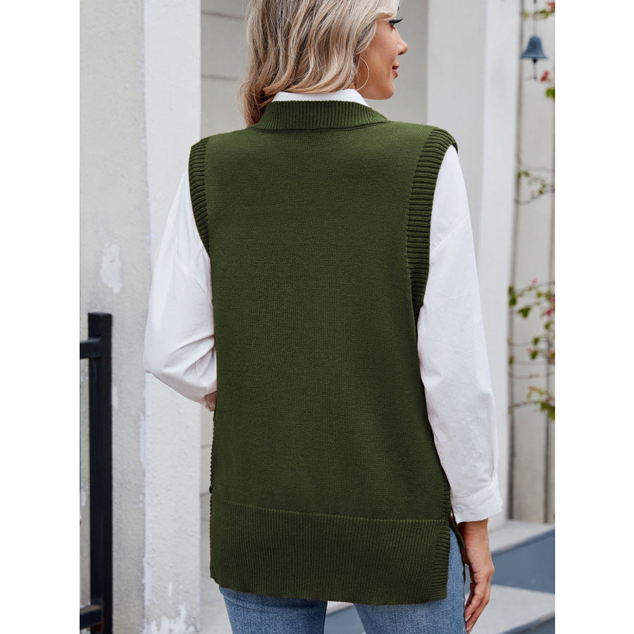 Buttoned Round Neck Sweater Vest Apparel and Accessories