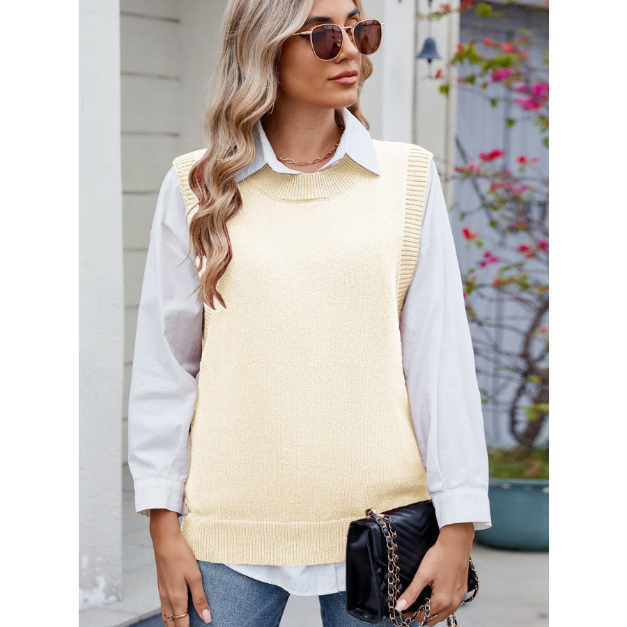 Buttoned Round Neck Sweater Vest Cream / S Apparel and Accessories