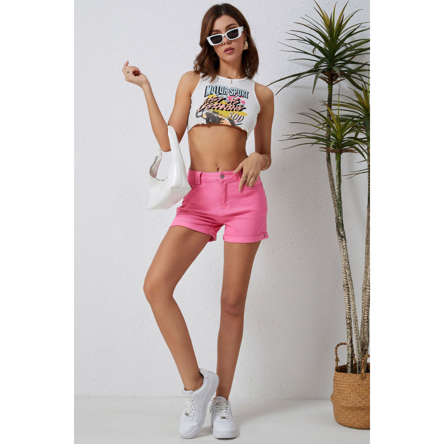 Buttoned Shorts with Pockets Apparel and Accessories