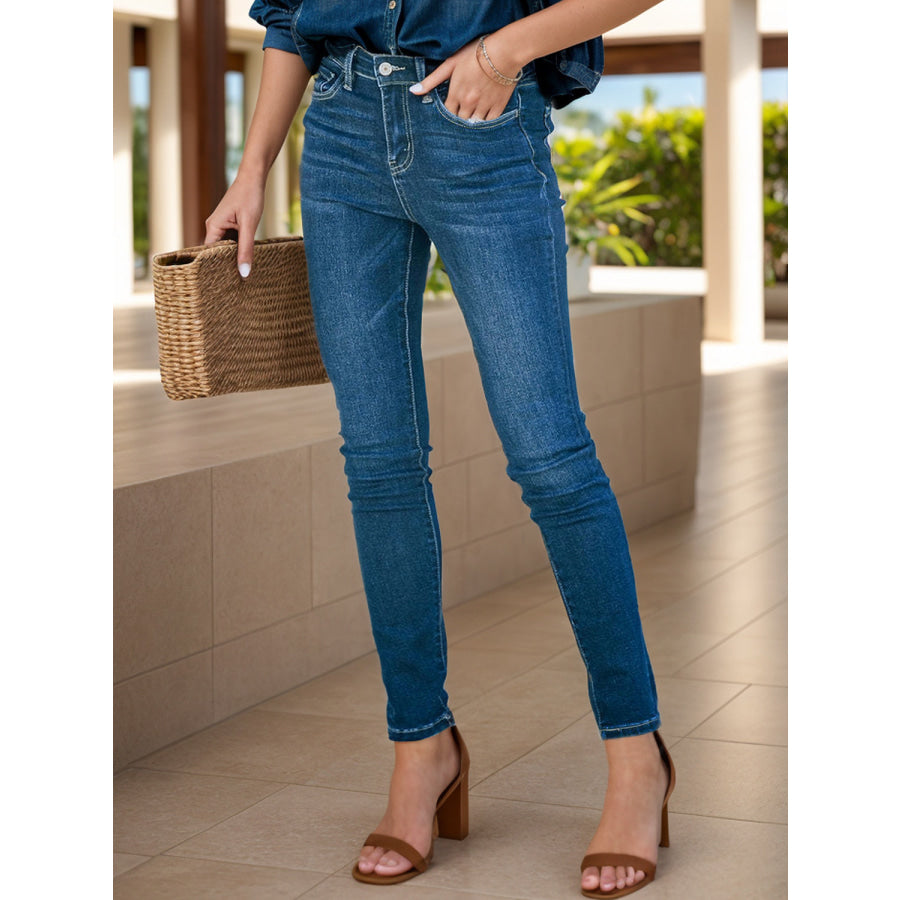 Buttoned Skinny Jeans with Pockets Medium / S Apparel and Accessories