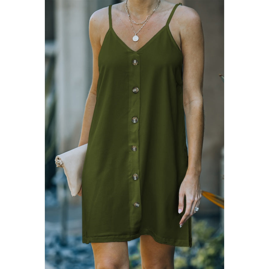 Buttoned Spaghetti Strap Dress Forest / S