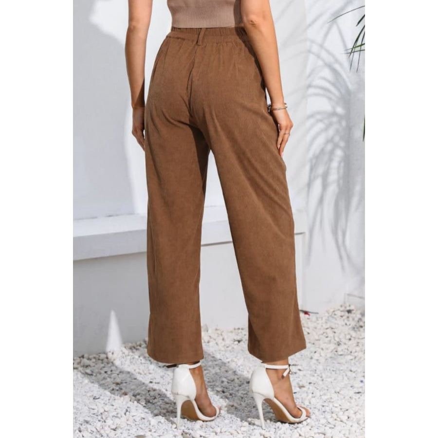 Buttoned Straight Hem Long Pants