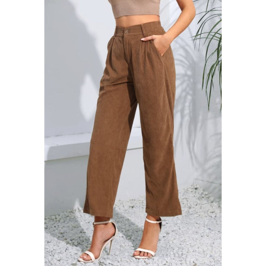 Buttoned Straight Hem Long Pants