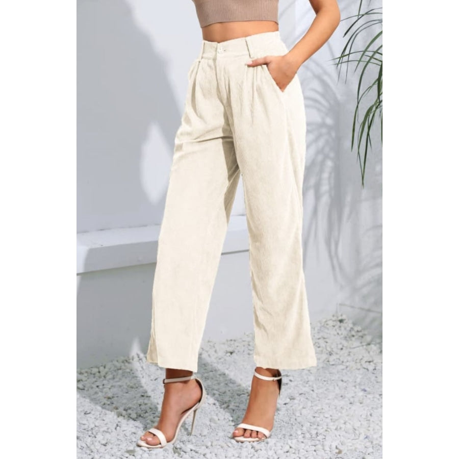 Buttoned Straight Hem Long Pants