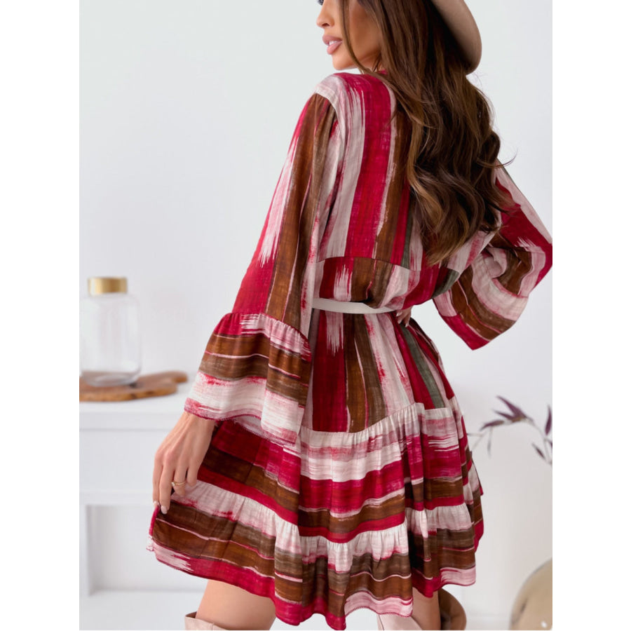 Buttoned Striped Long Sleeve Mini Dress Apparel and Accessories