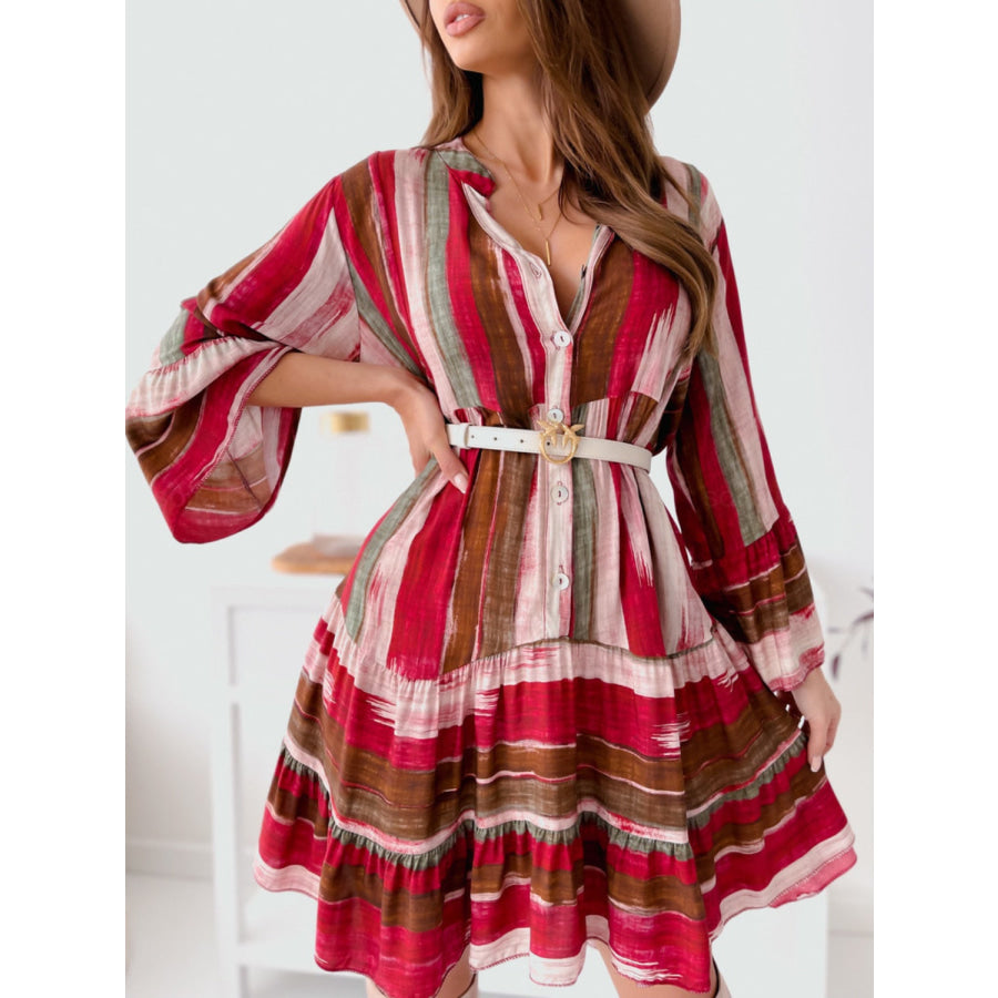 Buttoned Striped Long Sleeve Mini Dress Apparel and Accessories