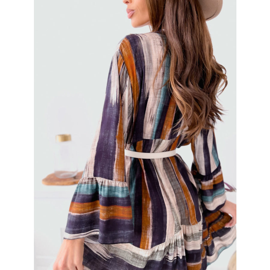 Buttoned Striped Long Sleeve Mini Dress Apparel and Accessories