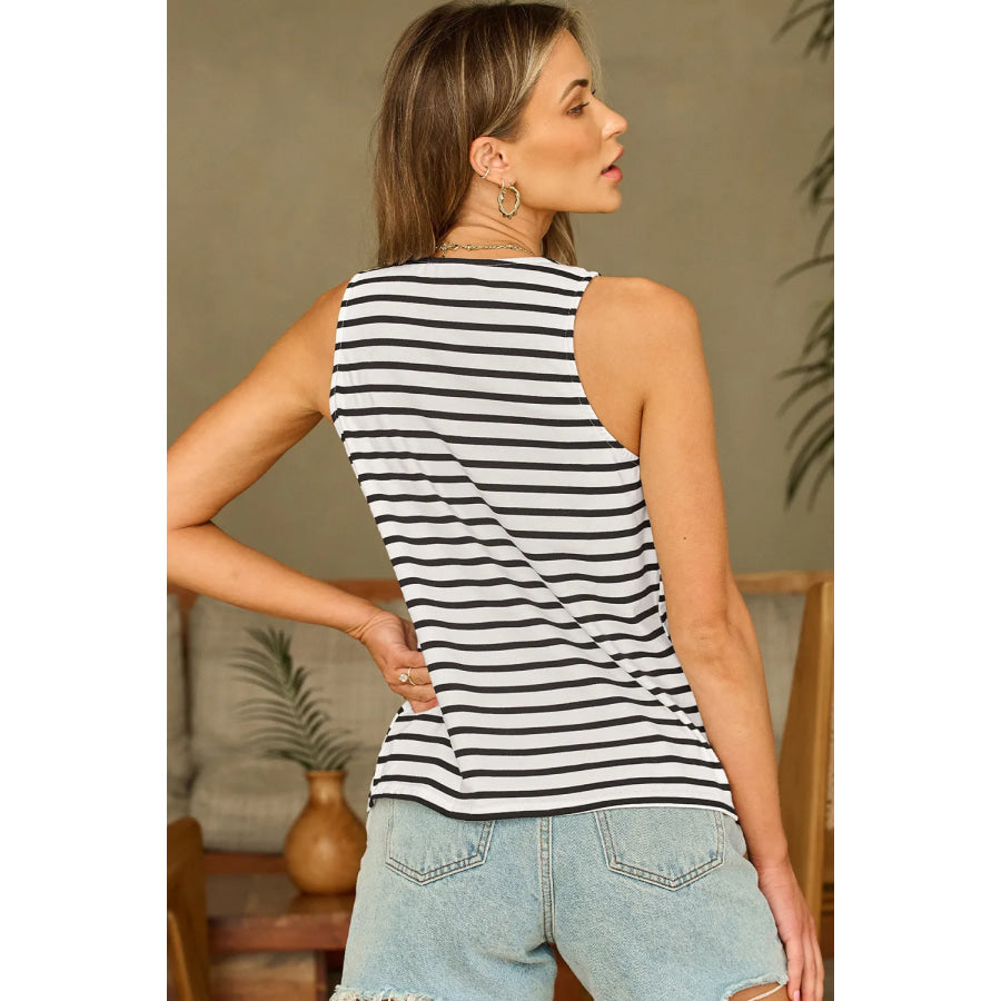 Buttoned Striped Wide Strap Tank Apparel and Accessories