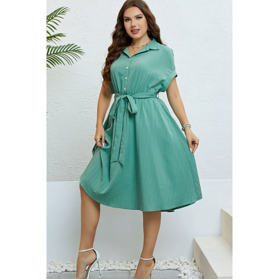 Buttoned Tie-Waist Shirt Dress