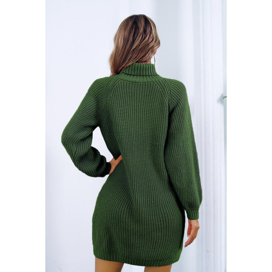 Buttoned Turtleneck Long Sleeve Sweater Dress Clothing