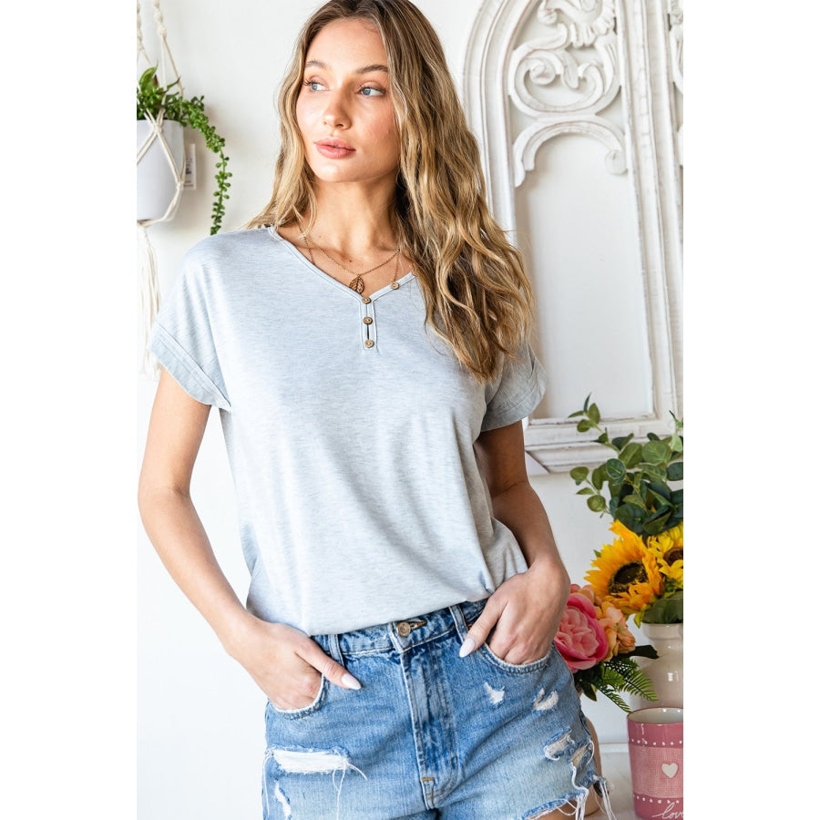 Buttoned V-Neck Tee