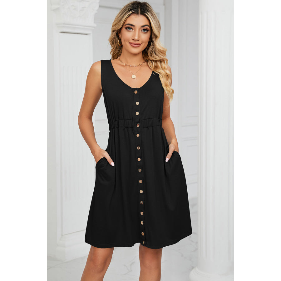 Buttoned Wide Strap Mini Dress Apparel and Accessories