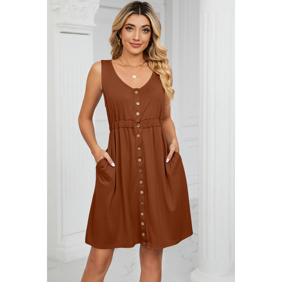 Buttoned Wide Strap Mini Dress Apparel and Accessories