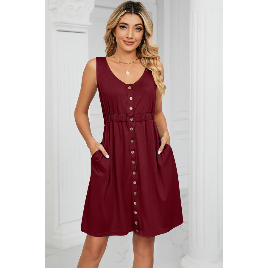 Buttoned Wide Strap Mini Dress Apparel and Accessories