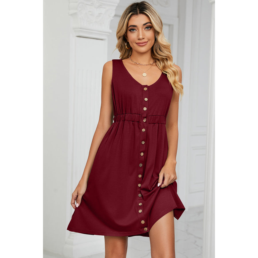 Buttoned Wide Strap Mini Dress Apparel and Accessories