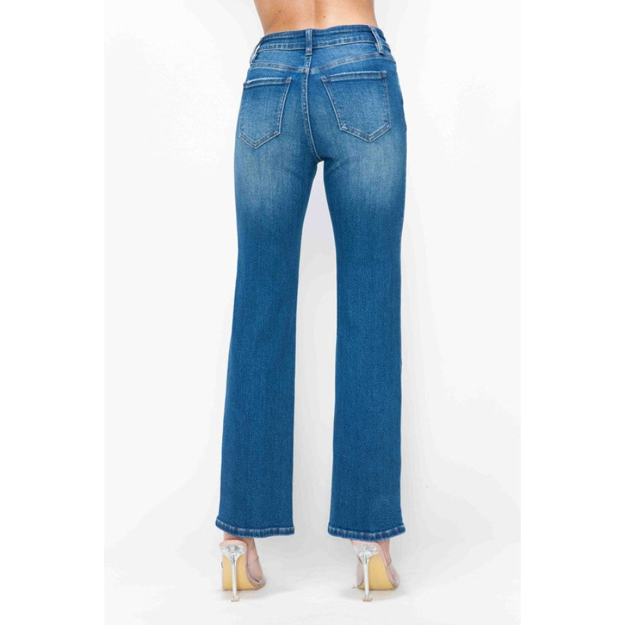 bytos Full Size Cat’s Whiskers High Rise Straight Jeans Apparel and Accessories